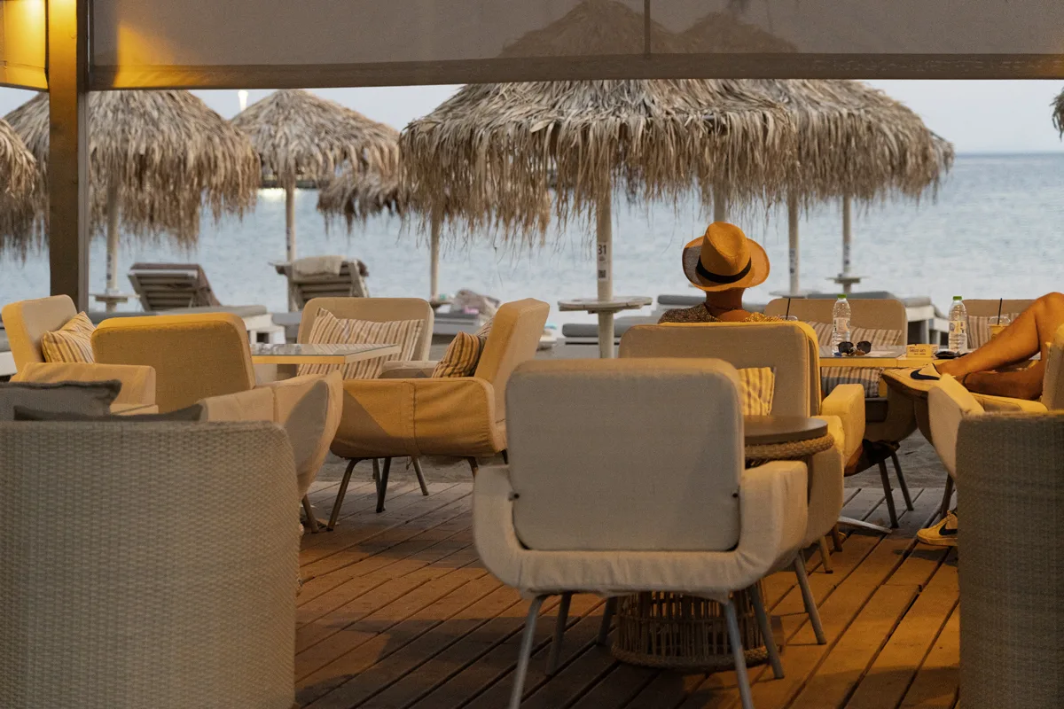 Batsi beach in Andros Island — sunset terrace